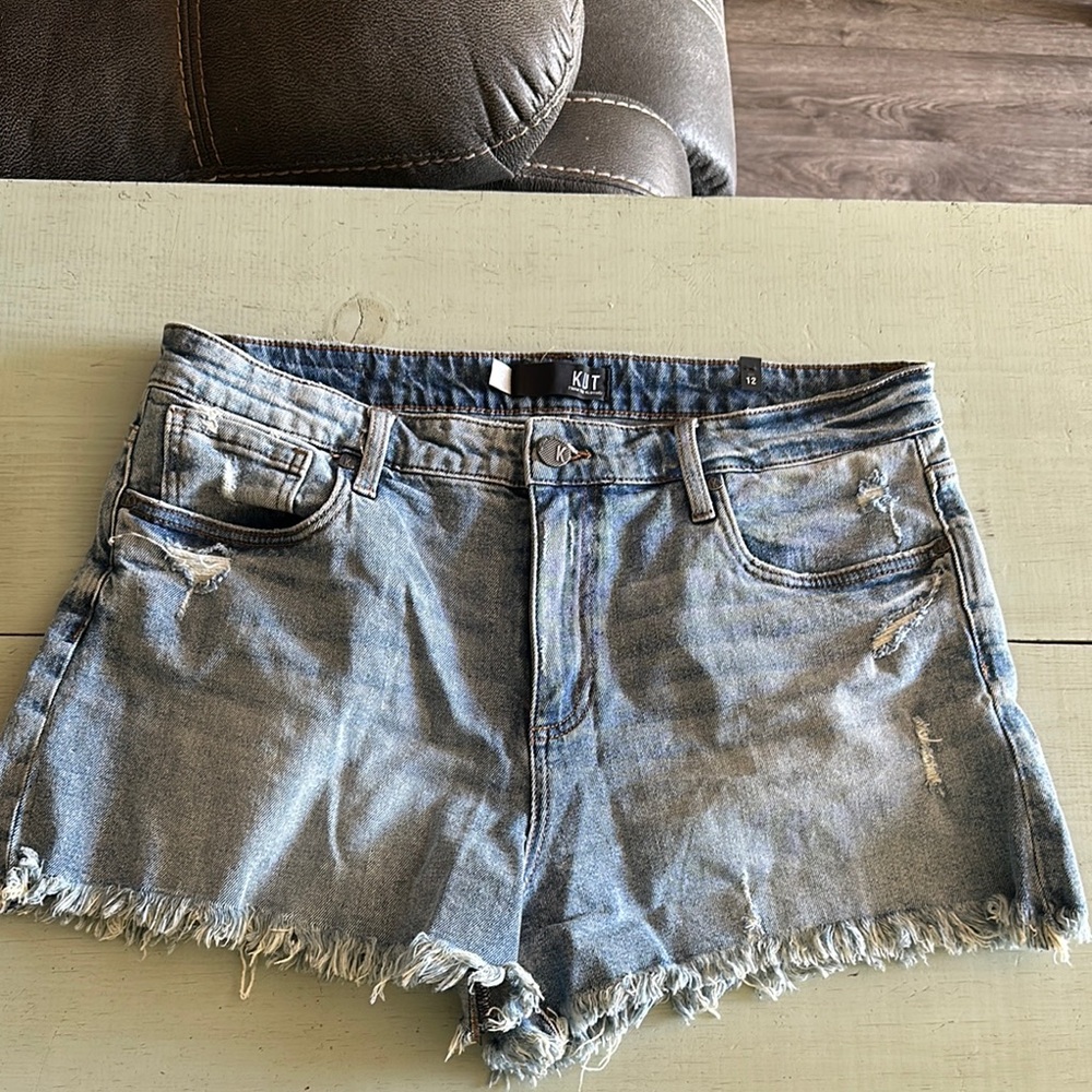 Kut from the Kloth Blue Jean Shorts with Frayed Hem